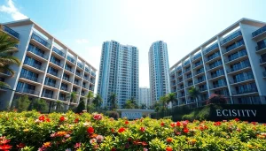View of the luxury Tampines St 95 EC complex, showcasing modern architecture and lush landscaping.