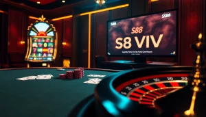 Experience the thrill of the S88 VIP casino with luxurious poker and dynamic gaming visuals.