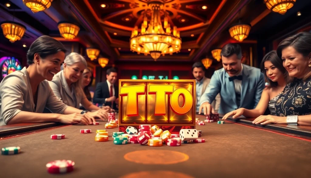 Toto slot machine attracting players in a luxurious casino filled with excitement and vibrant poker chips.