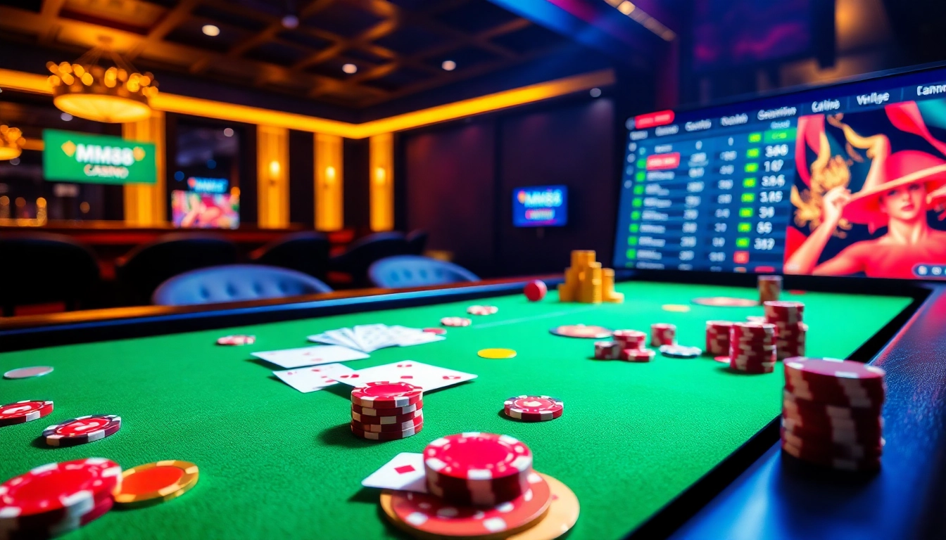 Experience the thrill of MM88 online gambling with vibrant casino visuals and betting excitement.