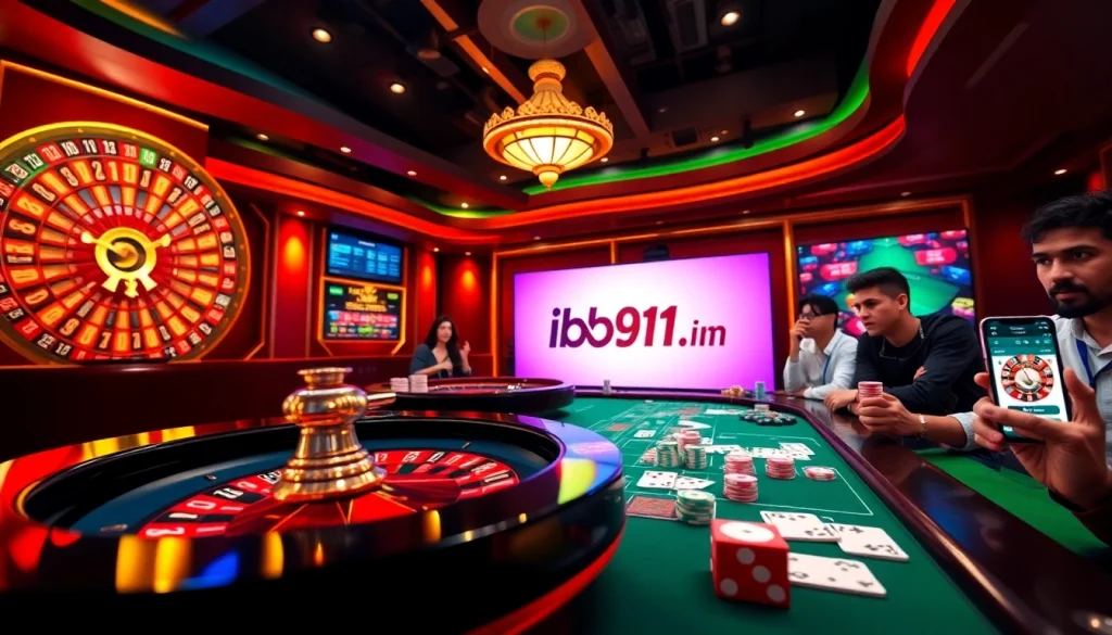 A captivating casino scene featuring vibrant games and betting elements from ib91.in, showcasing the thrill of online gambling.