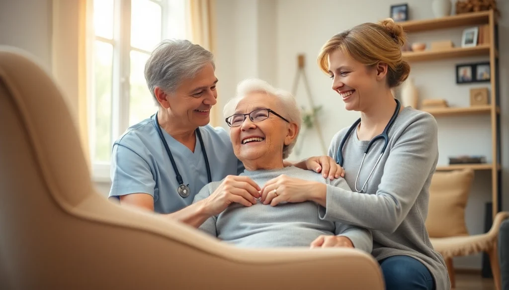 Engaging scene of austin senior home care with caregiver supporting an elderly client at home.