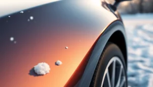 Visualizing PPF winter road salt protection effectiveness on a car's glossy finish.