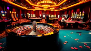 Experience F8BET's thrilling casino environment with vibrant roulette and poker gaming.
