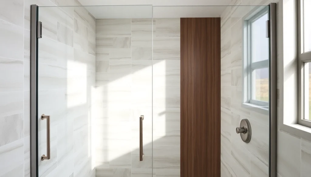 Stylish elegant shower doors with sleek glass design in a modern bathroom setting.