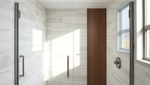 Stylish elegant shower doors with sleek glass design in a modern bathroom setting.