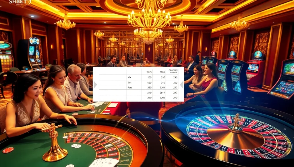 Players enjoying an action-packed game scene at https://shbet.law/ with vibrant casino tables and rich decor.