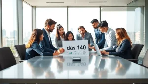 Collaborative team strategy session on das 140 document in a modern office.