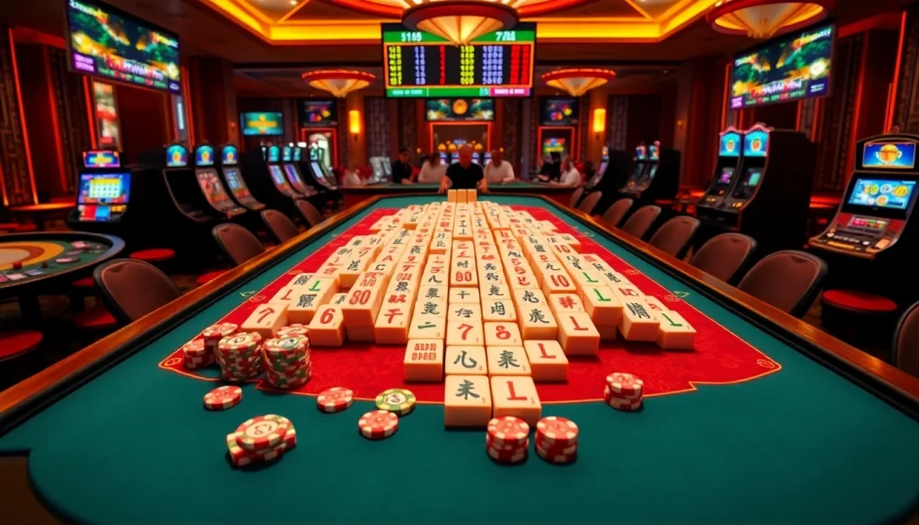 Permainan Link Mahjong yang menarik dengan ubin berwarna-warni dan suasana kasino yang mendebarkan.