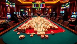 Permainan Link Mahjong yang menarik dengan ubin berwarna-warni dan suasana kasino yang mendebarkan.