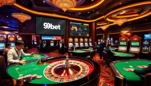 Experience the thrill of betting at 9bet's luxurious casino atmosphere with roulette and poker.