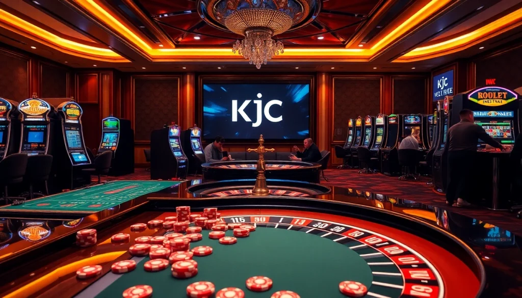 KJC offers exciting casino experiences with vibrant gaming tables and spinning roulette wheels.