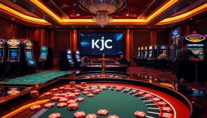 KJC offers exciting casino experiences with vibrant gaming tables and spinning roulette wheels.