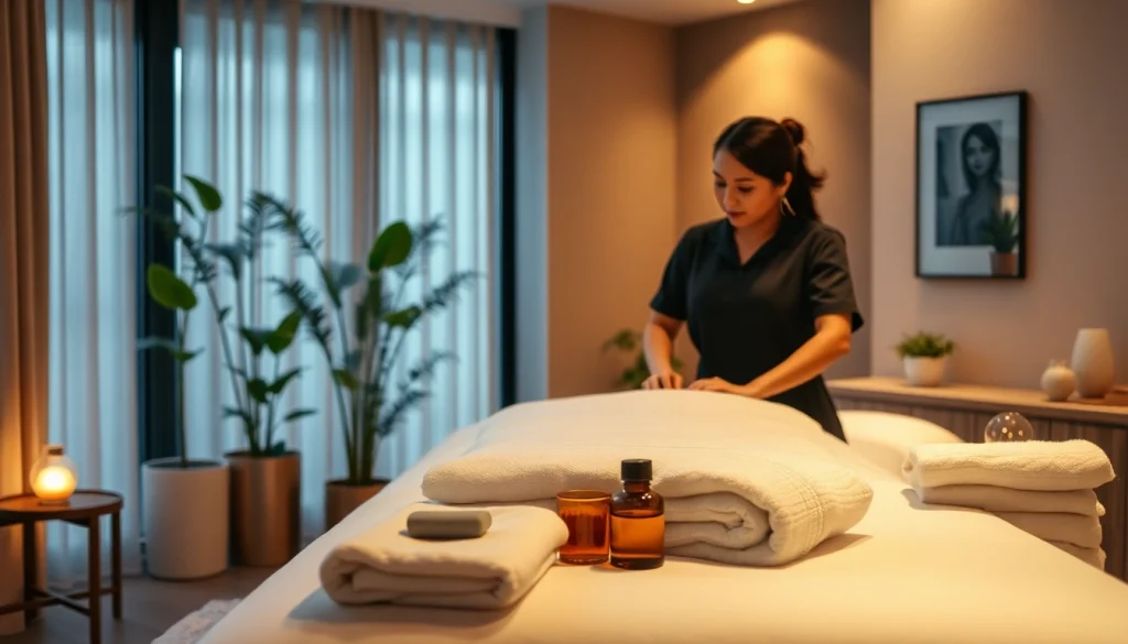 출장 massage setup with a professional therapist in a serene environment.