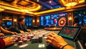 Experience the excitement of bk8thai ทางเข้า with vibrant casino visuals featuring poker chips and roulette.