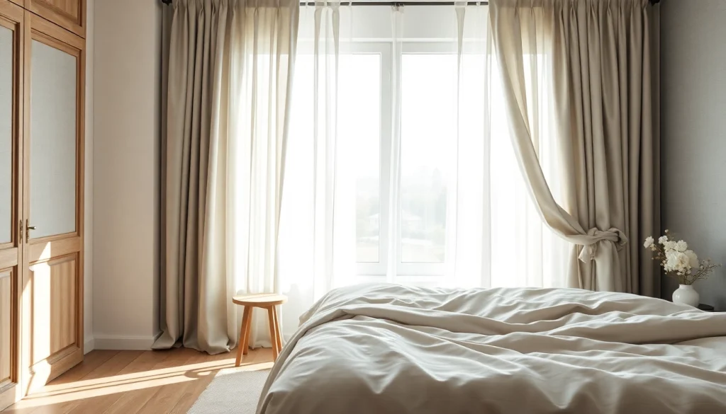 Verduisterende gordijnen bieden optimale verduistering in een rustige slaapkamer.