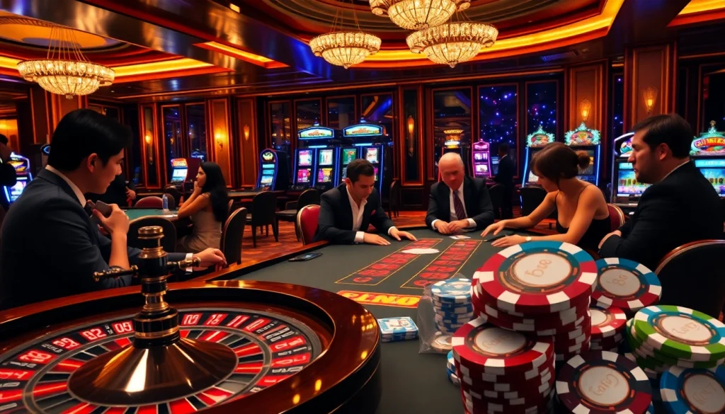 Engage with the excitement of gambling at nhà cái 88t featuring luxury casino elements like poker tables and roulette wheels.