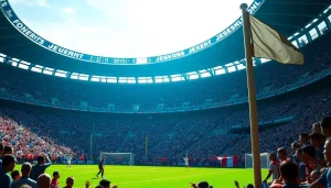 لحظة مثيرة من مباراة kora live لكرة القدم مع تشجيع الجماهير وتحرك اللاعبين في الملعب.