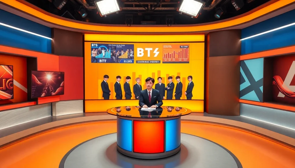 Catch the latest bts news with an energetic host delivering updates in a vibrant studio.
