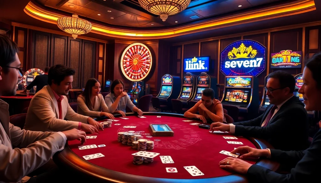 Experience thrilling gaming at link seven77 casino with vibrant poker tables, dazzling slot machines, and exciting roulette.