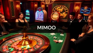Exciting casino action with MMOO-themed poker chips and roulette in a luxury setting
