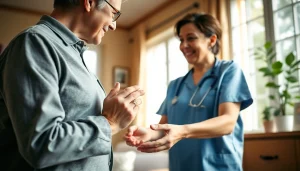 Engaging scene of senior care austin tx with a professional caregiver providing compassionate assistance.