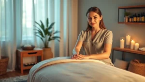 Relaxing 출장 massage scene with a skilled therapist in a cozy room.