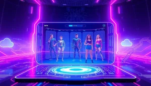 Dynamic scene showcasing NSFW character AI avatars in a futuristic digital landscape.