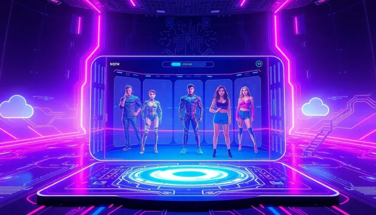 Dynamic scene showcasing NSFW character AI avatars in a futuristic digital landscape.