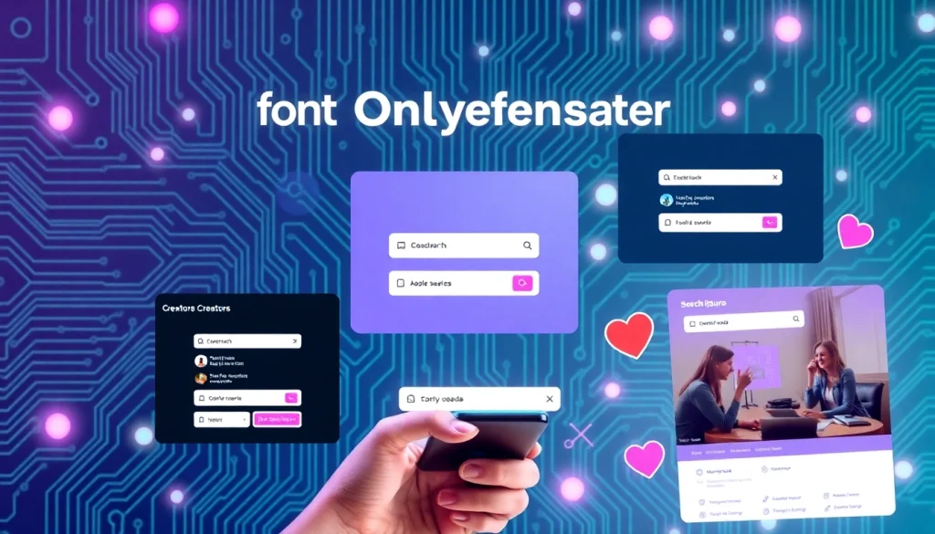 Tools for finding OnlyFans creators illustrated with digital interfaces and a user exploring options.