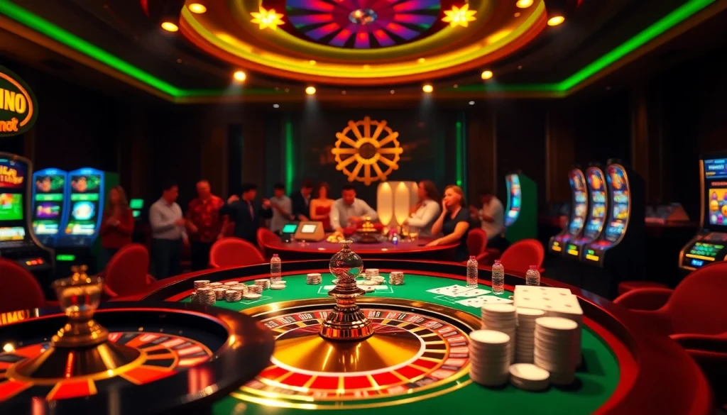 Catching the excitement of ca khia tv with colorful casino tables, vibrant betting elements, and a lively atmosphere.