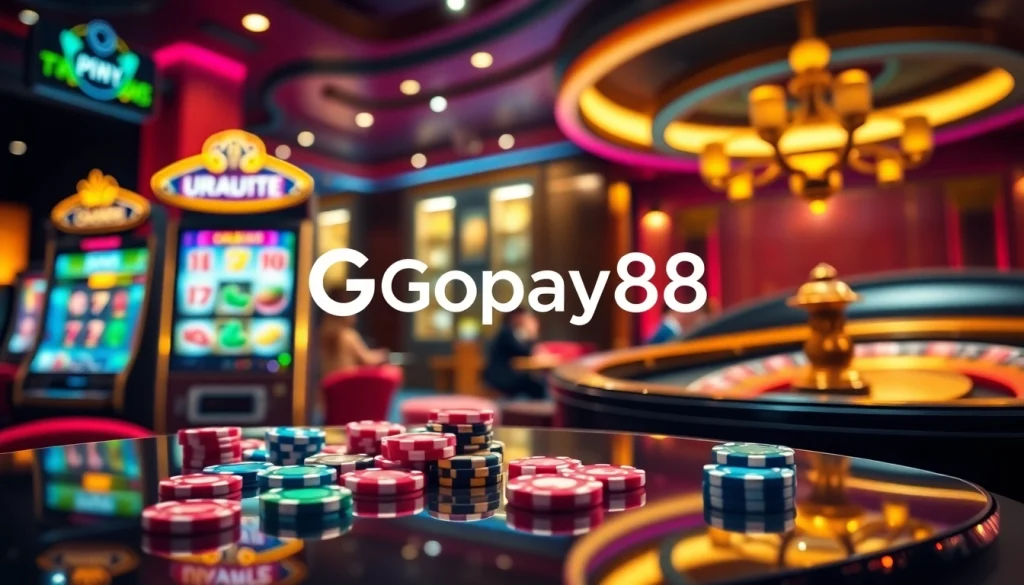 Engage with Gopay88 in a vibrant casino scene showcasing online gaming excitement.