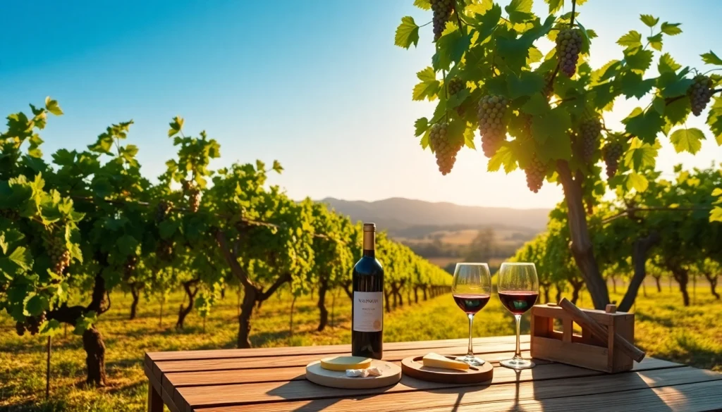 A scenic setting of wineries in Clarksburg with vineyards and a picnic setup.