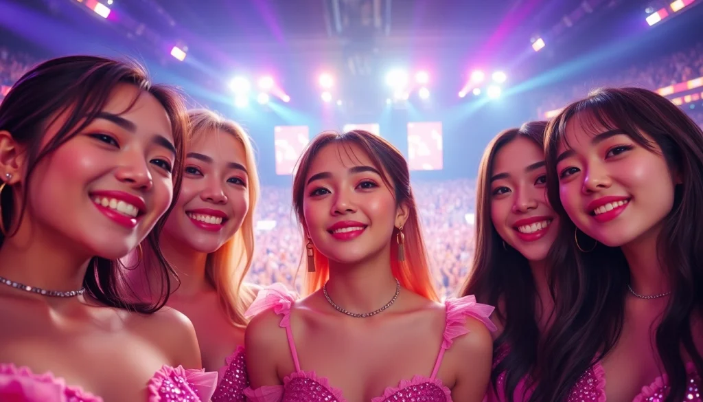 Catch the latest Blackpink news with vibrant images of the band at a concert, showcasing their energy.