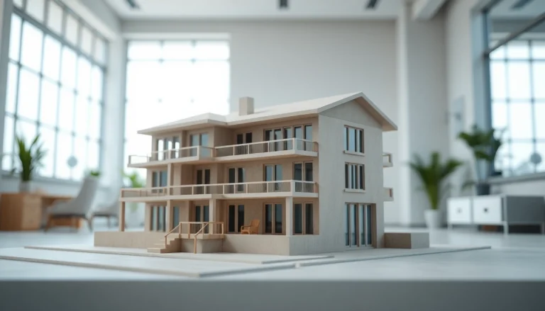 3D Visualisierung erstellen eines architektonischen Modells in modernem Ambiente.