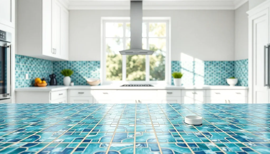 Explore vibrant tile designs showcased in a modern kitchen setting.