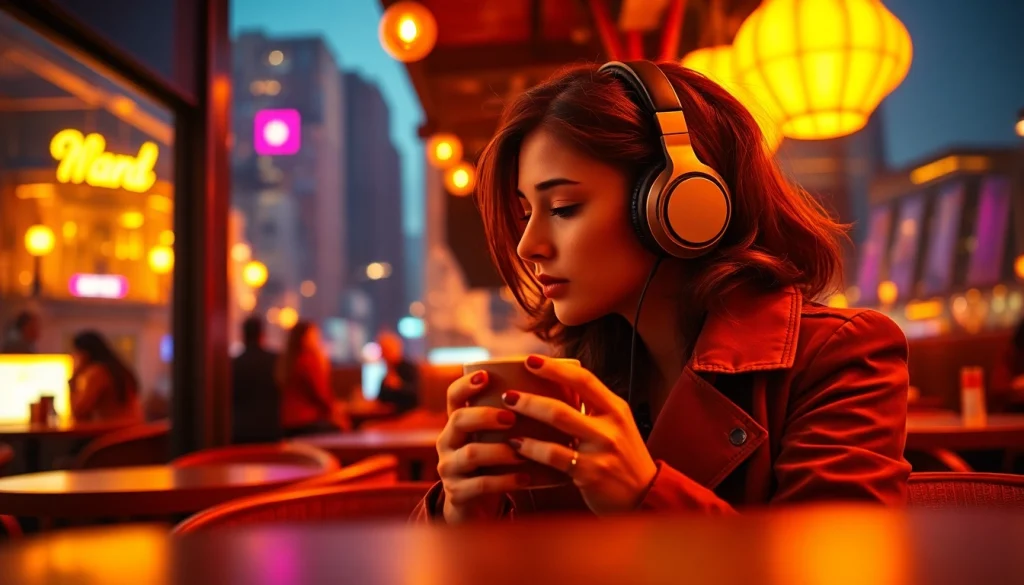 Image to prompt ai showcasing a woman in a trendy café generating creative prompts.