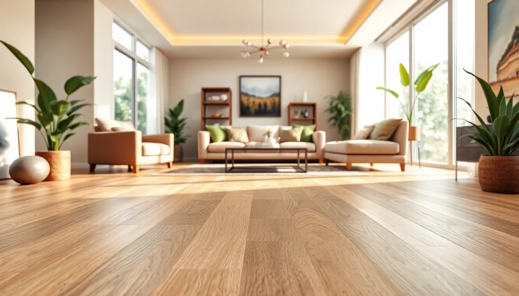Showcasing luxury vinyl flooring featuring elegant textures and warm tones in a modern interior.