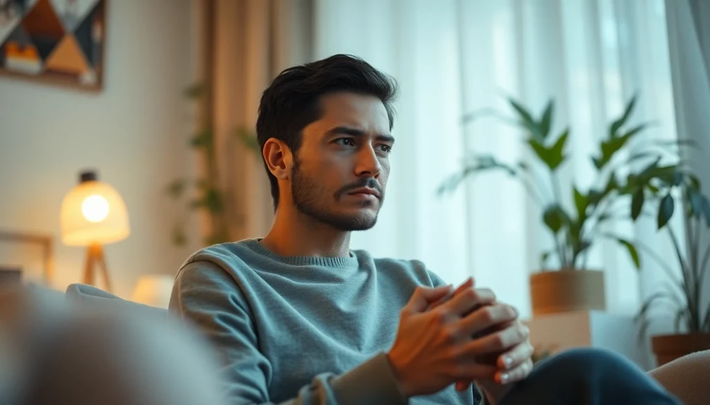 Anxiety symptoms illustrated through a person in a serene space, conveying calmness and introspection.