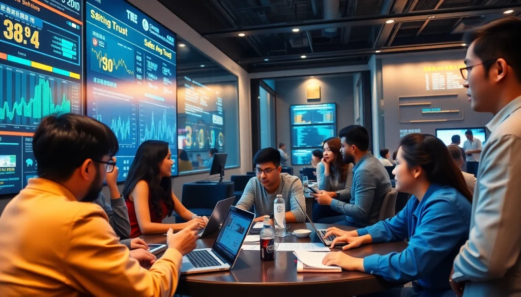 Image of a vibrant 슈어맨 community center emphasizing safe gambling practices and trust among diverse bettors.