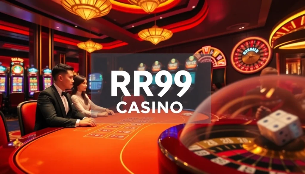 Experience the excitement of RR99 casino with players at a high-stakes poker table.