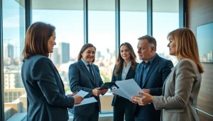 Engaged discussion on family holding Luxembourg in a modern office.