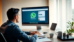 Professional user engaging with WhatsApp Web on a desktop, highlighting seamless communication.
