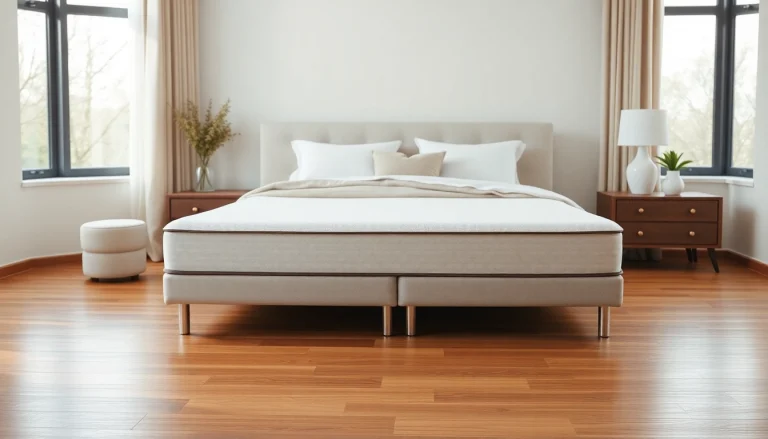 Enhance your bedroom with this queen size thin box spring, displayed in a cozy modern setup.