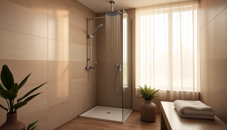 Experience elegant showers UK with a luxurious rain shower system in a modern bathroom setting.