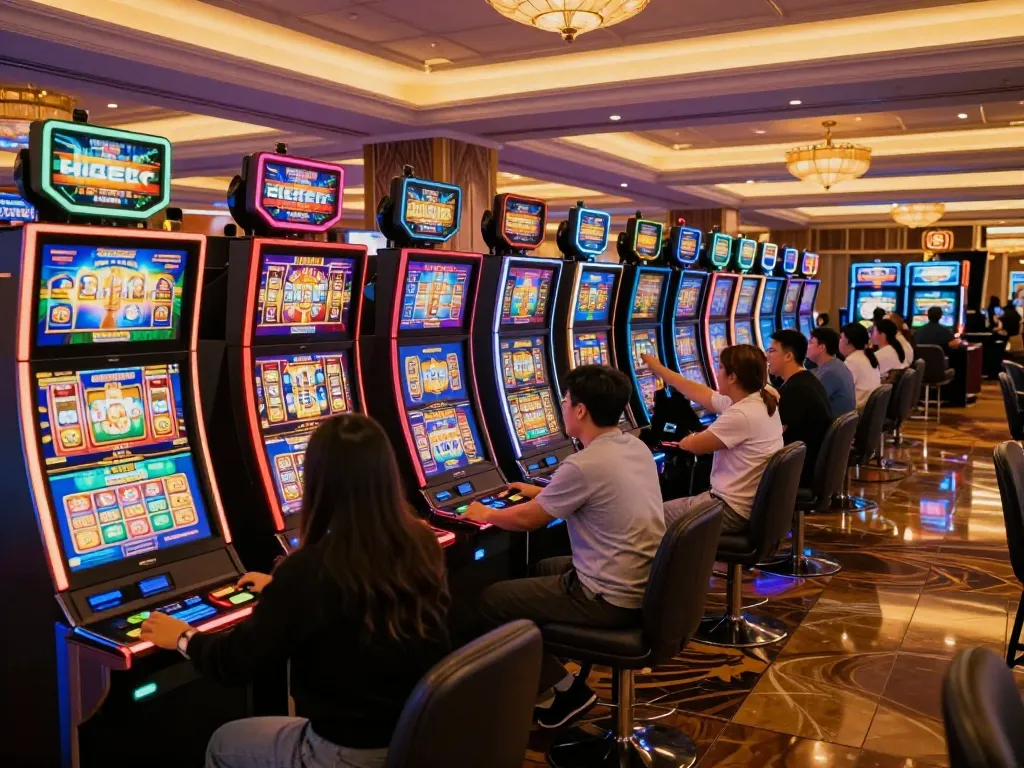 Players enjoying vibrant slot machines for thrilling wins at slot-gacor2026 casino.