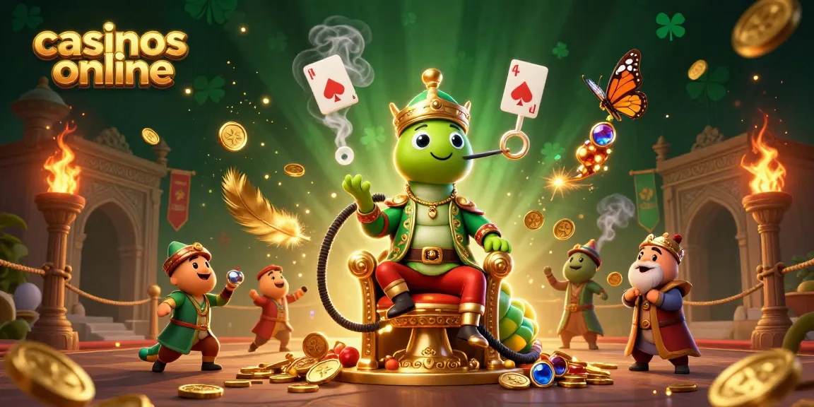 Disfruta de casinos online en una fascinante ilustración 3D con elementos de juego y un ambiente vibrante.