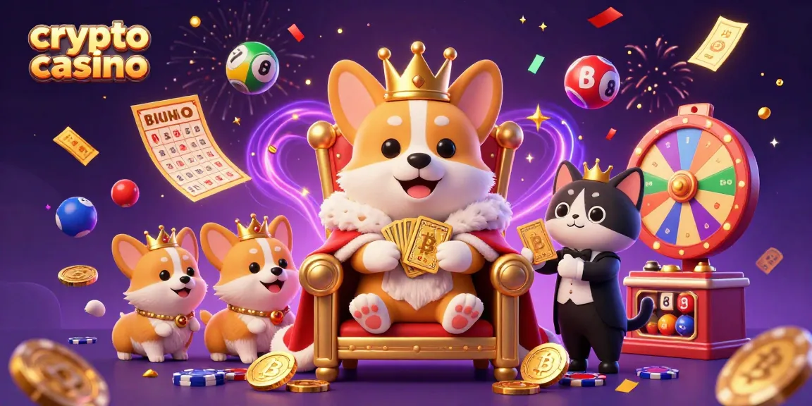 Vivi l'emozione del crypto casino con il corgi reale e il micio maggiordomo circondati da monete e giochi