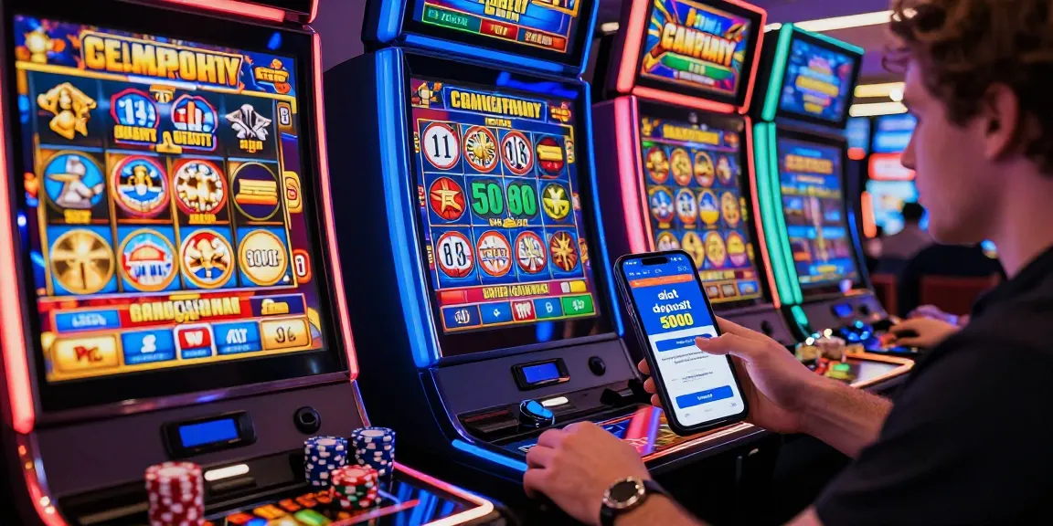 Player winning on slot deposit 5000 game with vibrant digital slot machines and betting interface