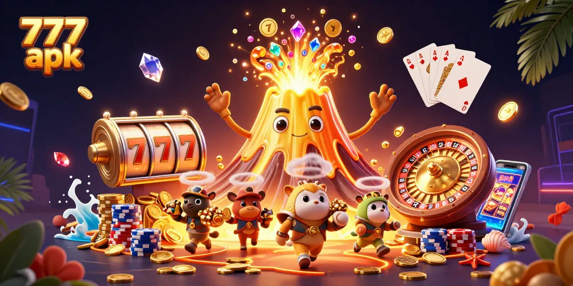 Experience thrilling adventures in the vibrant world of 777 apk with gold and treasures flying all around.